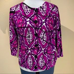 Designers Originals Petites Purple Print 3/4 Sleeve Cardigan. Size PXL.